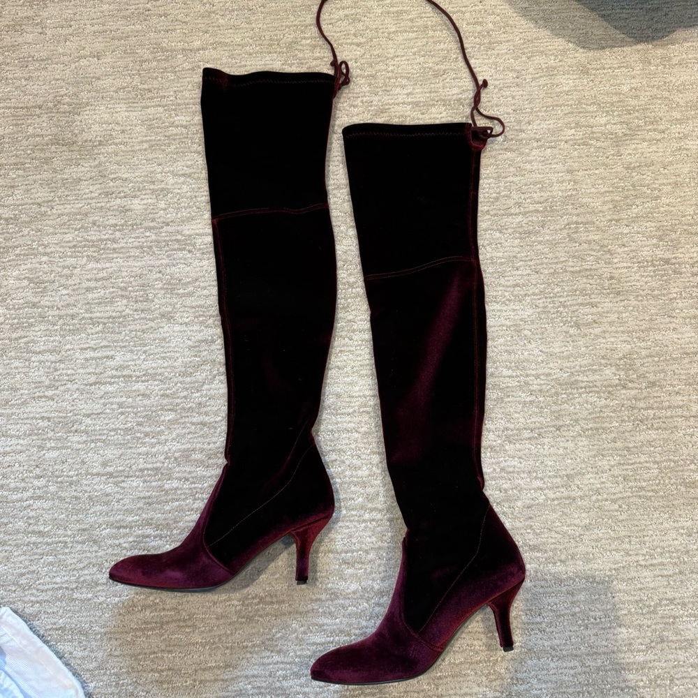 Stuart Weitzman Tiemodel Womens Stretch Suede Over the Knee Burgundy Size 7